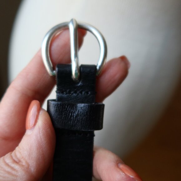 Linea Pelle belt black leather and silver buckle, studs, grommets size S Y2K